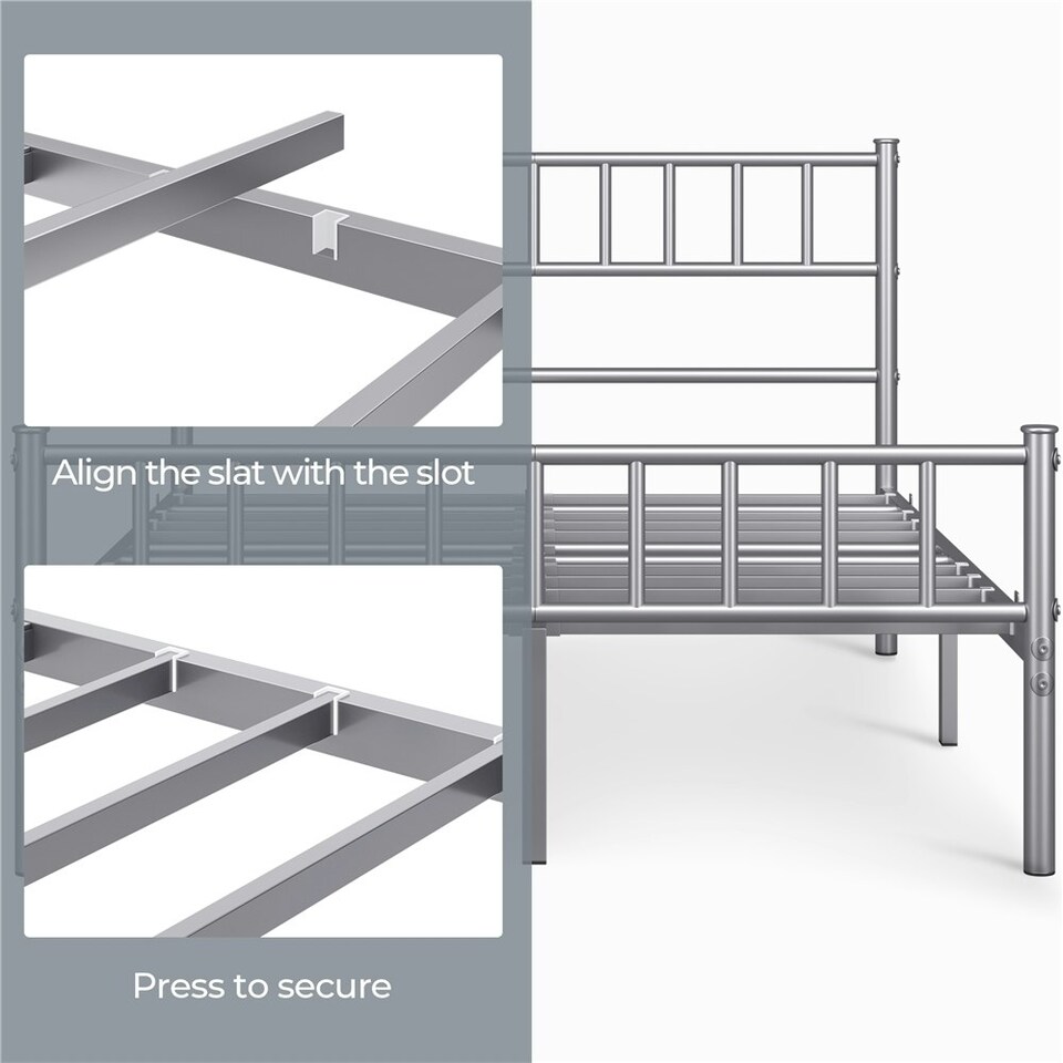 image 1 of Yaheetech 4ft6 Double Metal Bed Frame with Slatted Headboard Silver