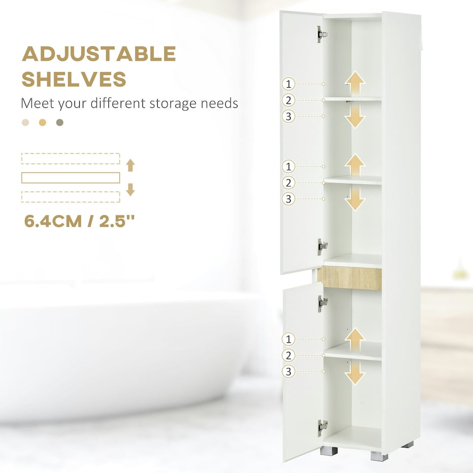 image 1 of kleankin 5-Tier Modern Tall Bathroom Cabinet with Adjustable Shelves White