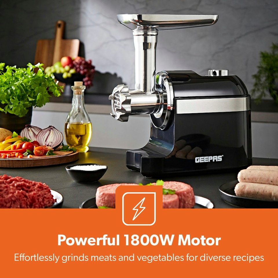 image 1 of GEEPAS  Electric Meat Grinder, 1800W, Black