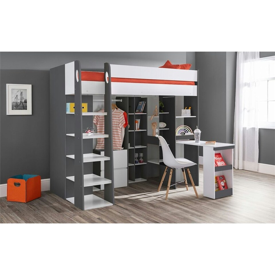 image 1 of Charcoal and White High Sleeper Bed - Single (90cm)