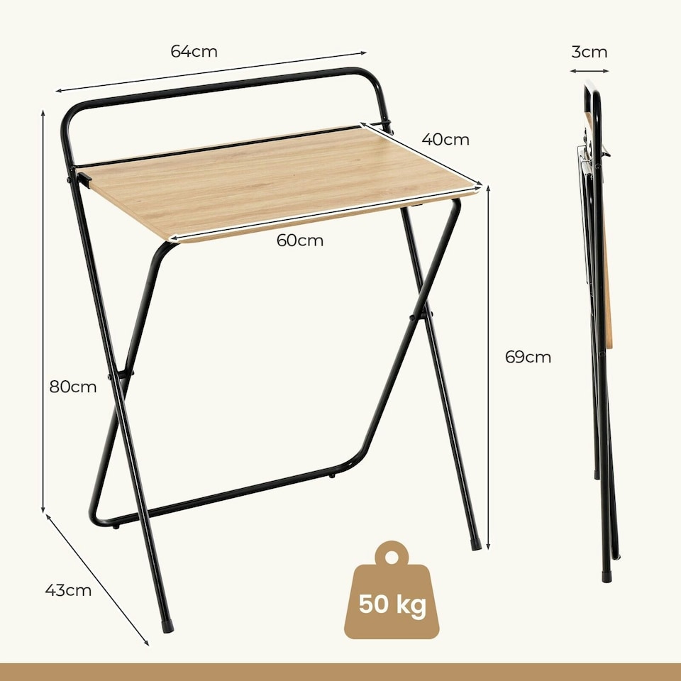 image 1 of COSTWAY 60CM Folding Computer Desk with Tablet Bracket Natural N/A