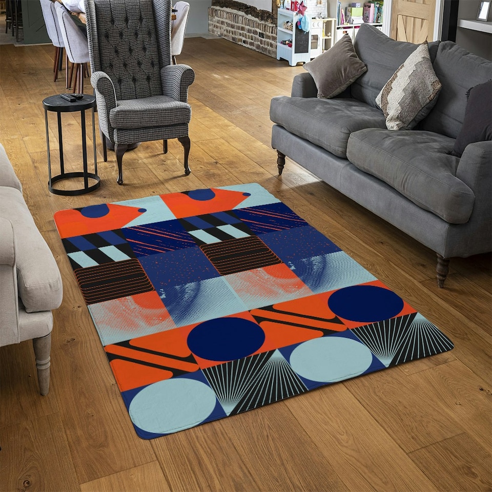 image 1 of Deconstructed postmodern inspired artwork (Rug) Blue | Large: 140x200cm