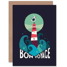 Puffin Bird Lighthouse Sea Nautical Bon Voyage Goodbye Card