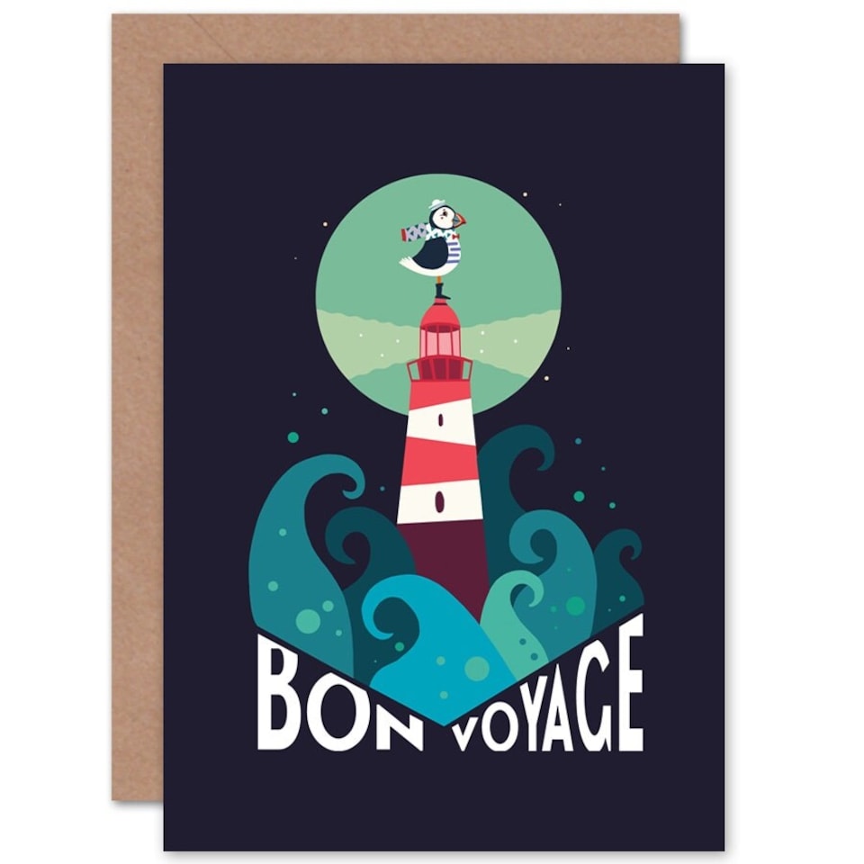 image 1 of Puffin Bird Lighthouse Sea Nautical Bon Voyage Goodbye Card