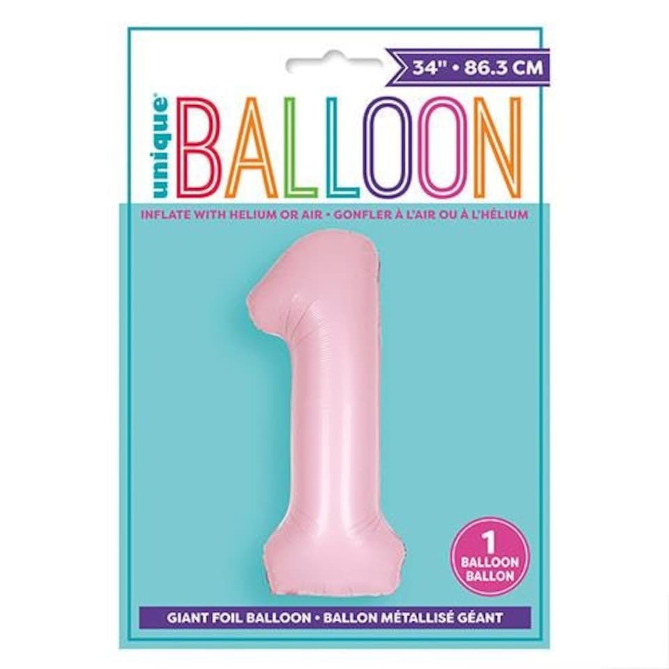 image 1 of Matte Lovely Pink Number 1 Helium Foil Giant Balloon 86cm / 34 in | Pink