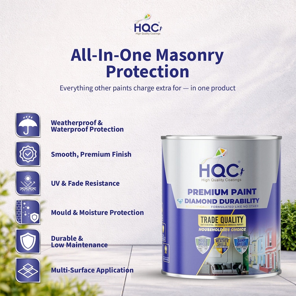 image 1 of HQC Smooth Masonry Paint -  Weatherproof & Long-lasting Protection For All Exterior Walls - Ivory - 20L
