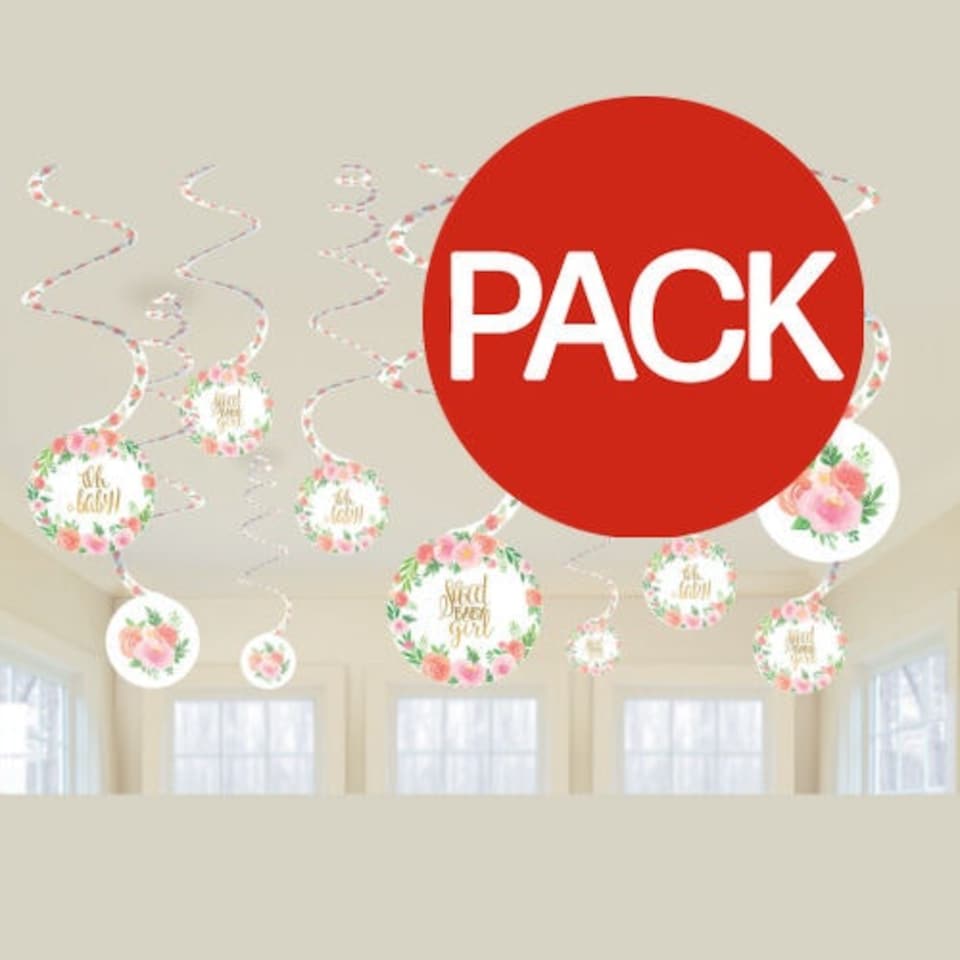 Amscan Floral Baby Shower Hanging Decoration (Pack of 12) - Pink/White/Green - One Size