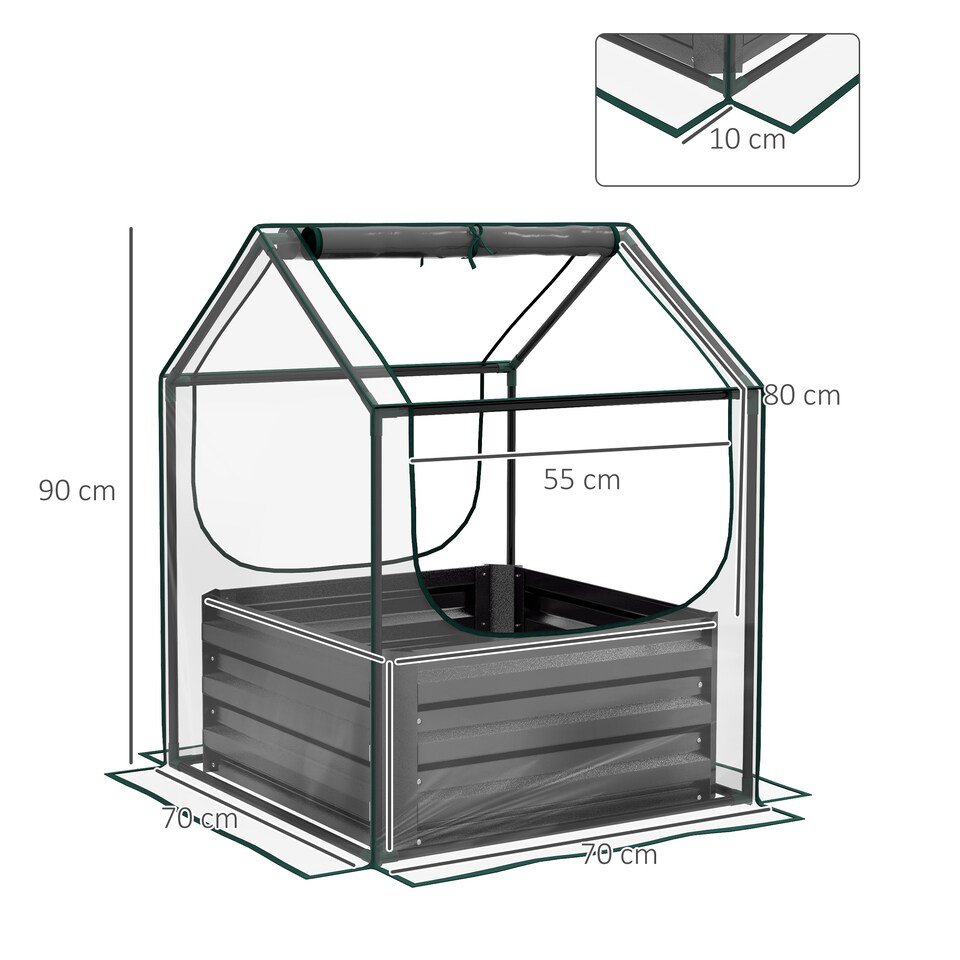 image 1 of Outsunny Raised Garden Bed Planter Box with Greenhouse, Clear and Dark Grey