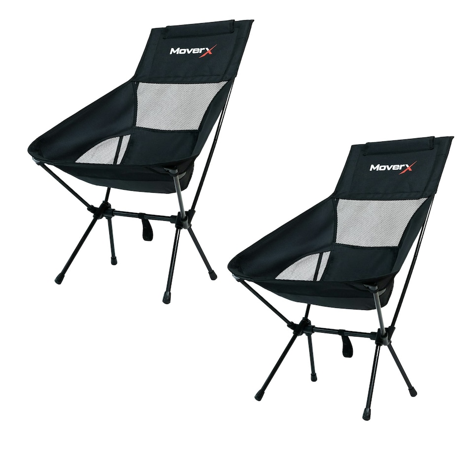 image 1 of MoverX Ultra Lightweight High Back Camping Chair, Foldable Garden Outdoor Picnic BBQ Festival Camp Chairs, Pack of 2 Black