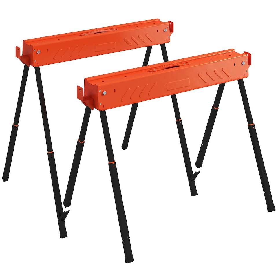 image 1 of HOMCOM Saw Horses Twin Pack, Sawhorses with Height Adjustable Legs, Orange