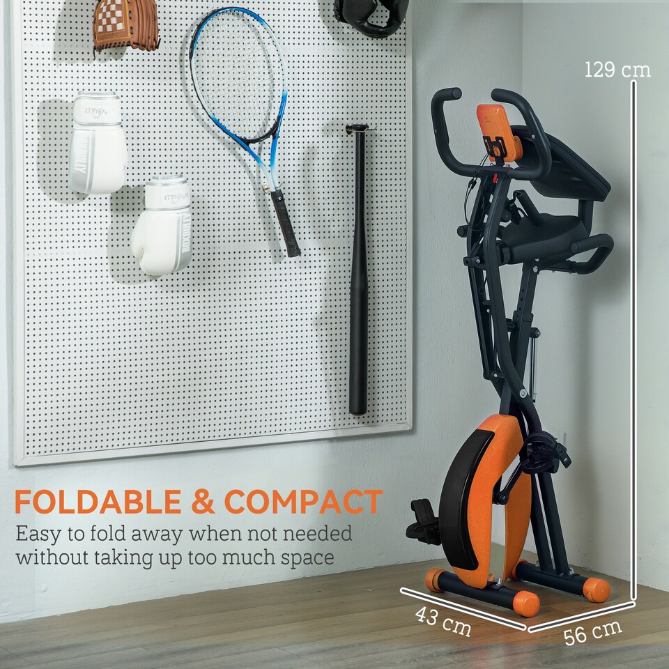 image 1 of SPORTNOW Folding Exercise Bike with Arm Bands and Hand Pulse Sensor, Orange