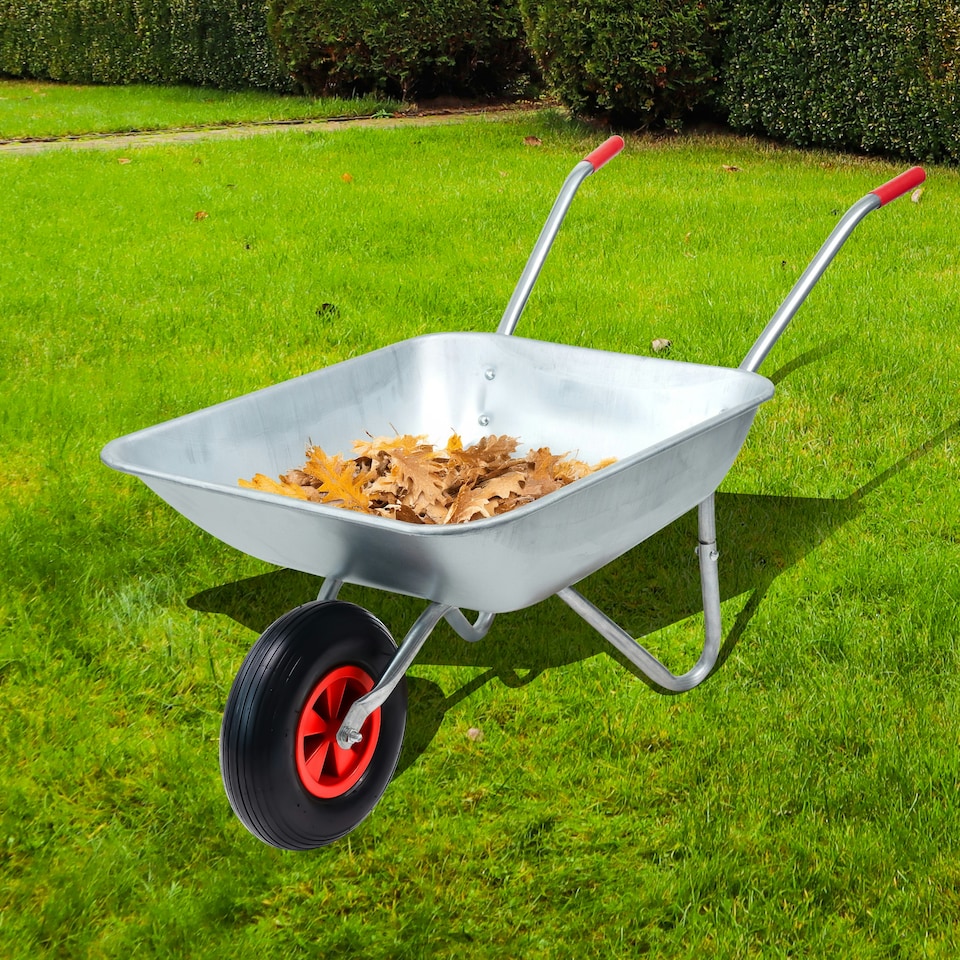 image 1 of Heavy Duty 65L Galvanised Metal Wheelbarrow Home Garden Cart or Tyre - 100Kg