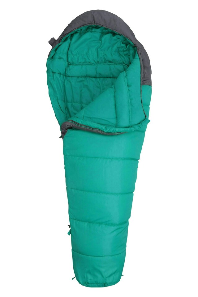 image 1 of Mountain Warehouse Summit Sleeping Bag Adult Mummy Camping Hiking Winter Warm Right Handed Zip - Long length (215cm) | Blue | Teal