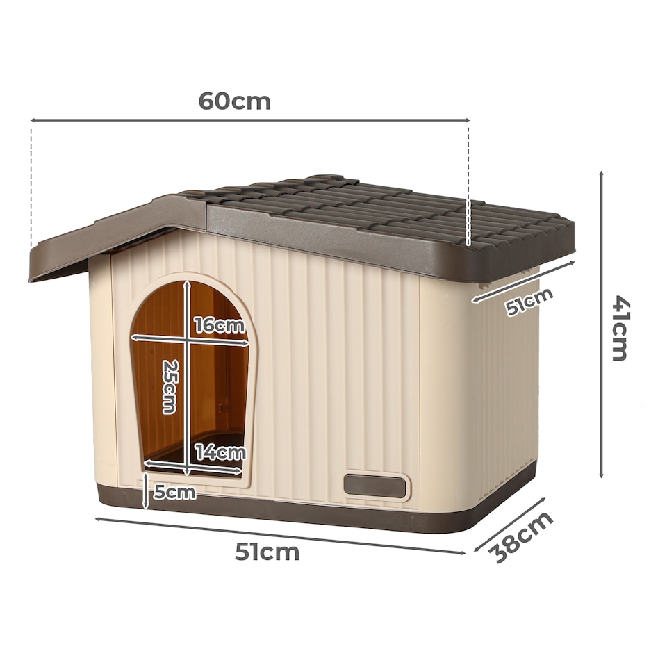 image 1 of Skylos Plastic Dog House Pet Kennel Shelter for Small Medium Dogs Indoor Outdoor | Brown | S