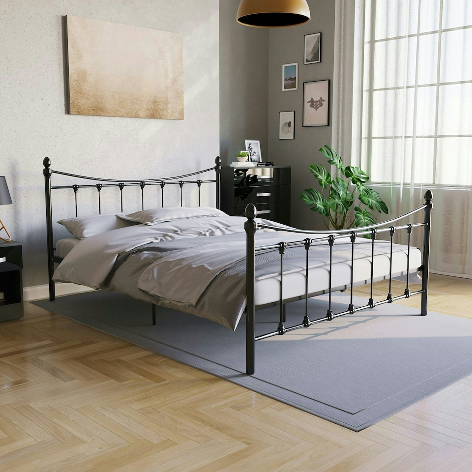 image 1 of Vida Designs Paris 5ft King Size Metal Frame Finials, Black, 150 x 200cm