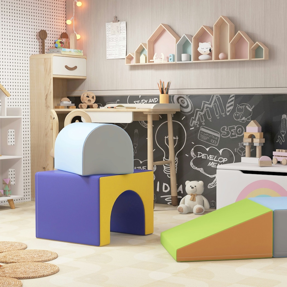 image 1 of HOMCOM 4-Piece Soft Play Set, Baby Foam Block, For Ages 1-3 Years, Blue