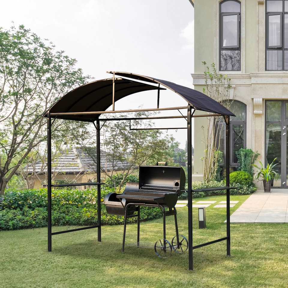 image 1 of Outsunny Metal Smoking Gazebo Marquee Garden Patio BBQ Tent Grill Canopy Awning Shelter  Coffee