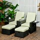 image 2 of Outsunny Recliner Rattan Sun Lounger w/ Storage Tea Table & Footstools, Balck