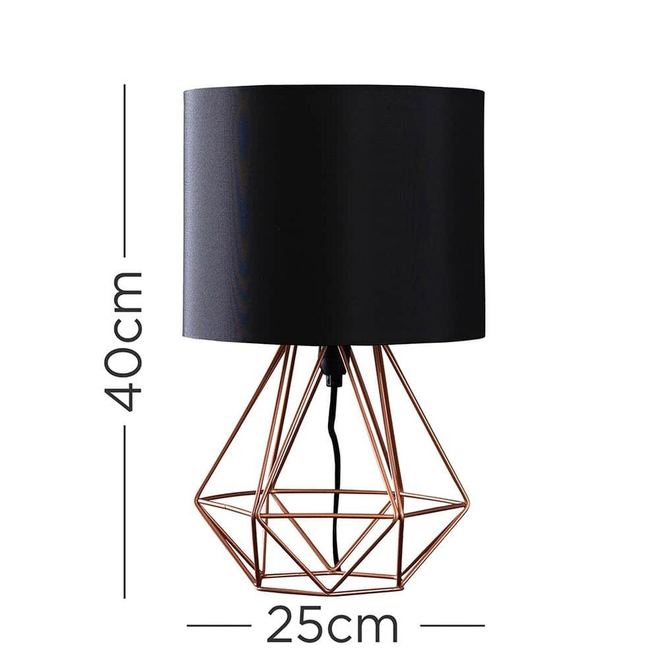 image 1 of ValueLights Angus Pair Copper Table Lamps Black Shades & Bulbs | Copper