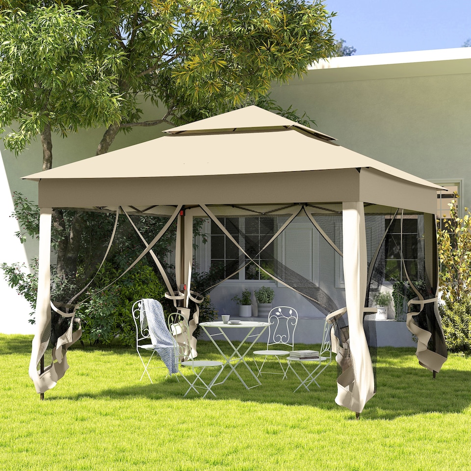 image 1 of Outsunny 3 x 3m Pop Up Gazebo, Doubleroof Garden Tent with Netting and Carry Bag, Party Event Shelter for Outdoor Patio, Cream White