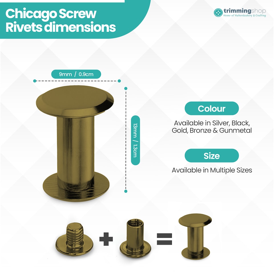image 1 of 9x13MM Chicago Screw Rivets Flat Head for DIY Planner- 10 Pcs