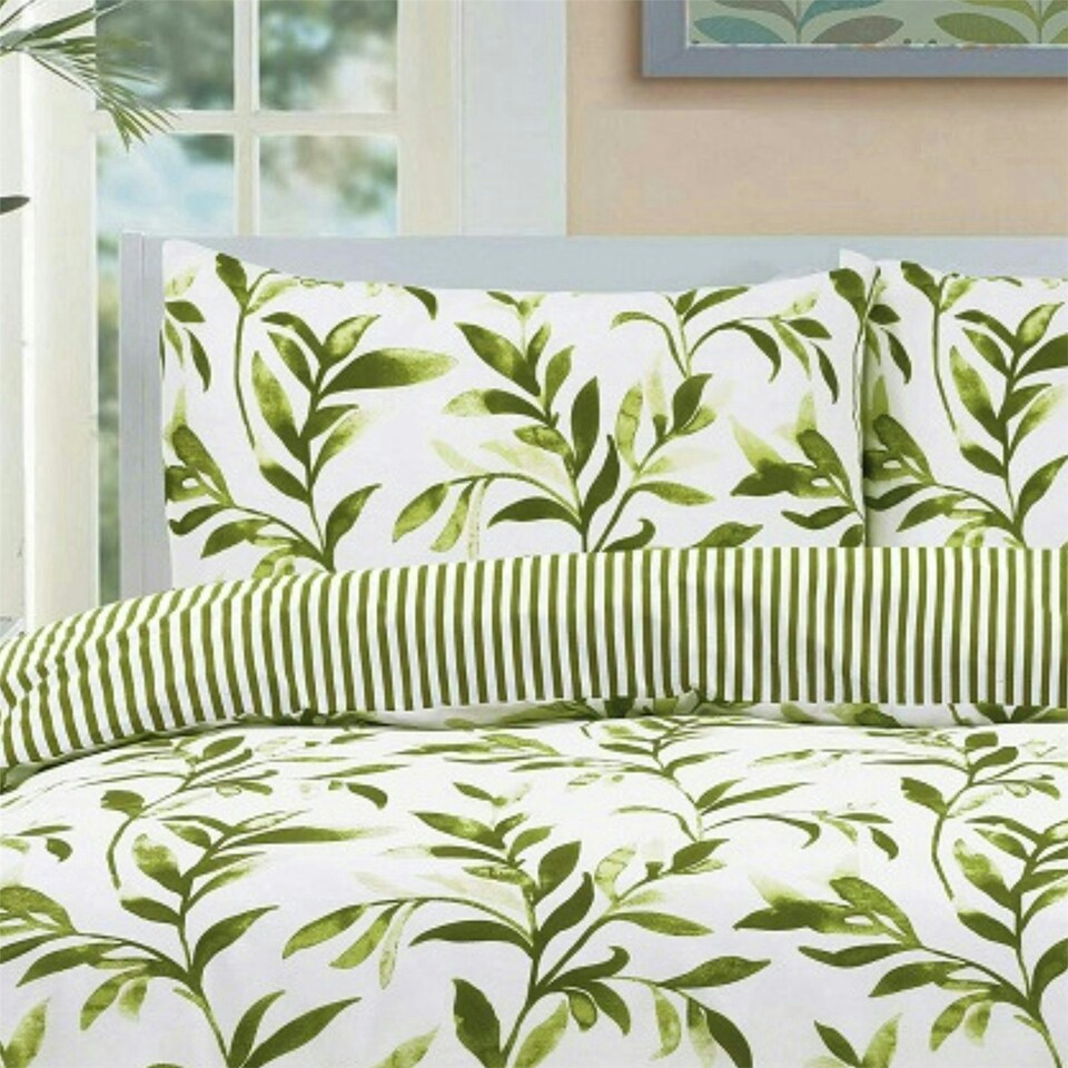 image 1 of Watercolour Leaves Duvet Cover Set - Single - Green