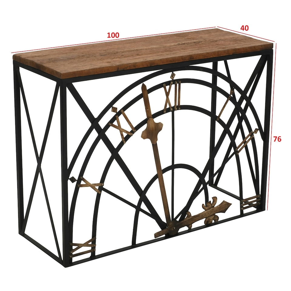 image 1 of Monco Reclaimed Wood and Metal Half Clock Console Table Brown