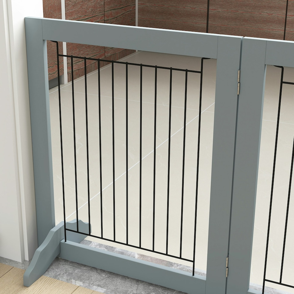 image 1 of PawHut Foldable Wooden Pet Gate w/ 3 Panels 2 Support Feet for Small Dogs