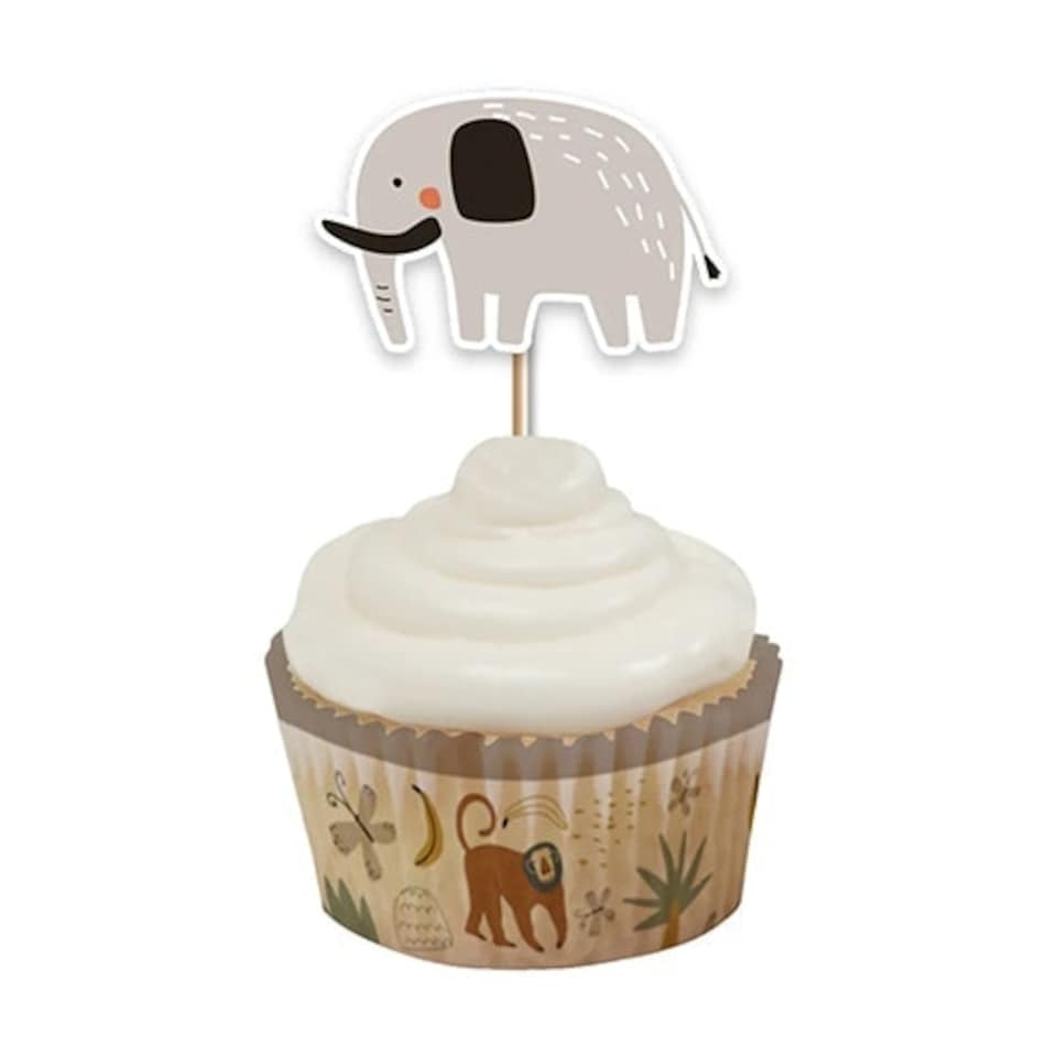 image 1 of Safari Animals Cupcake Food Pick Toppers - Pack of 12