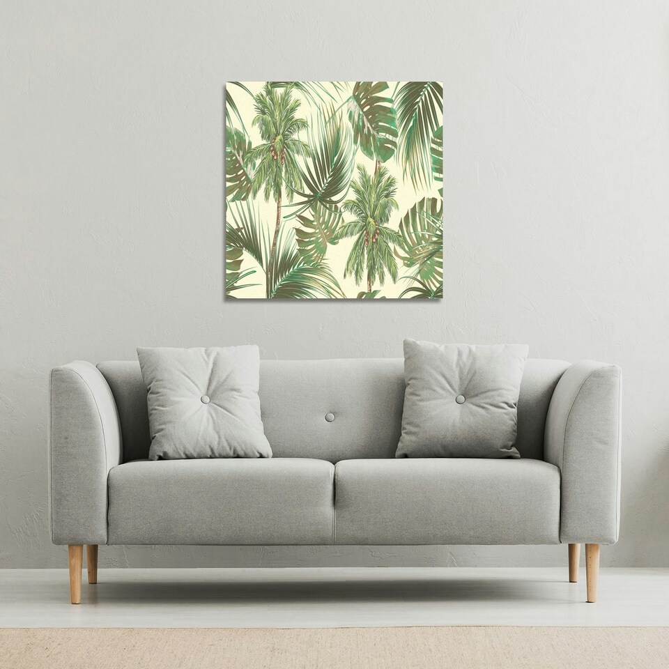 image 1 of Tropical Leaves on Yellow (Canvas Print) 114 x 114 x 4cm