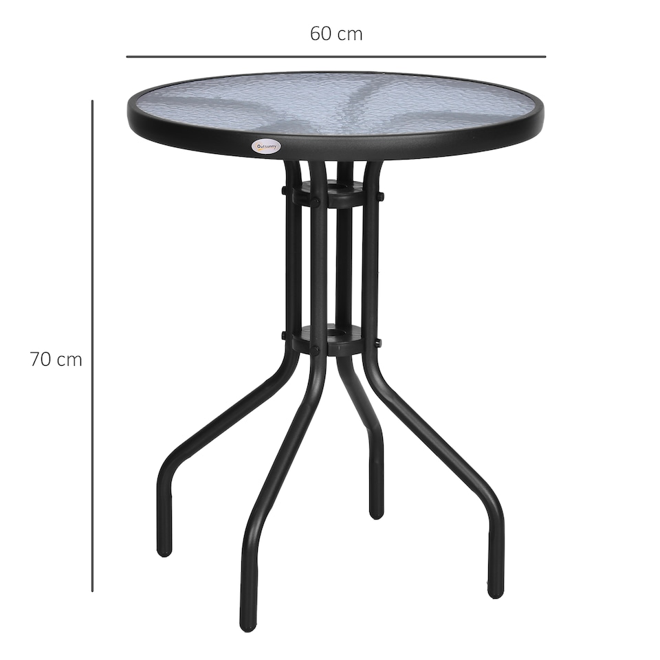 image 1 of Outsunny 60 cm Round Garden Side Table, Glass Top Garden Bistro Table, Black