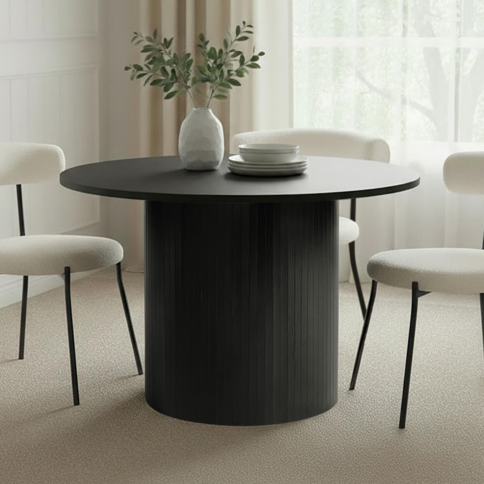image 1 of OHS Madison Ribbed Round Dining Table Wood Effect