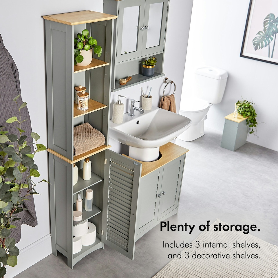 image 1 of VonHaus Shrewsbury Grey Tall Bathroom Cabinet Freestanding