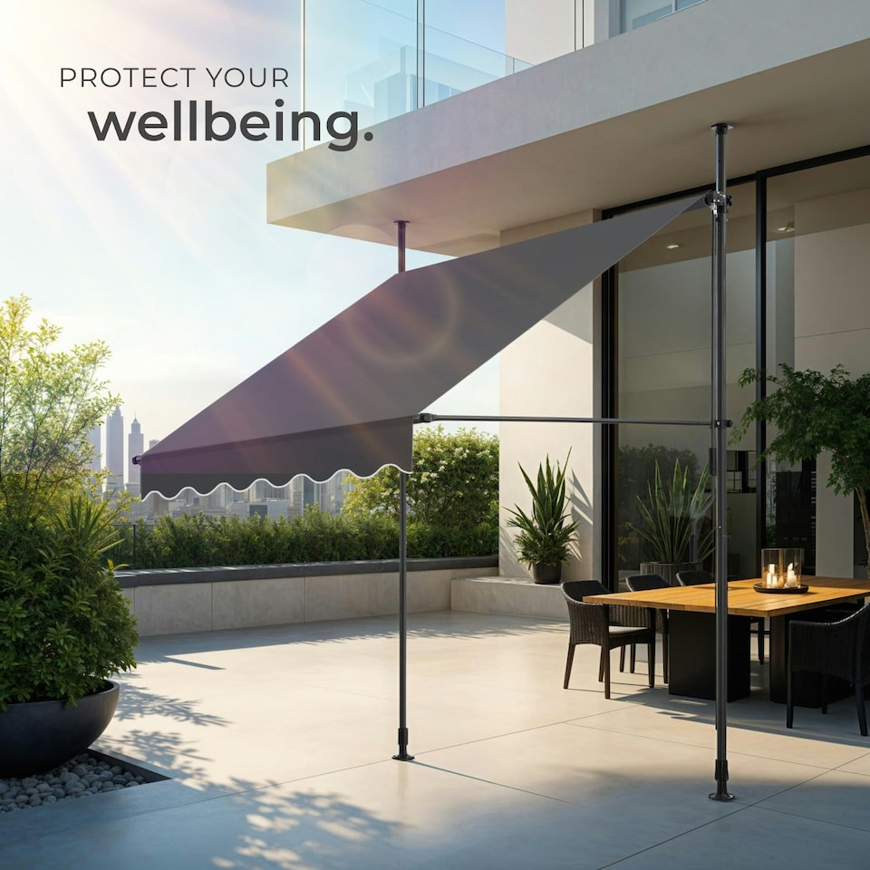 image 1 of Awning with hand crank - pressure fitted , height adjustable Black | Grey | 180 x 150 cm