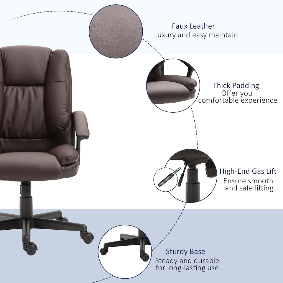 image 1 of HOMCOM Swivel Executive Office Chair Mid Back PU Leather Chair w/ Arm, Brown