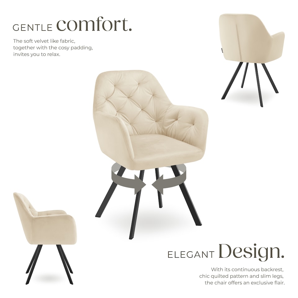 image 1 of Armchair Lucia - padded, quilted pattern, 180 degree swivel chair | Cream | cream | 4