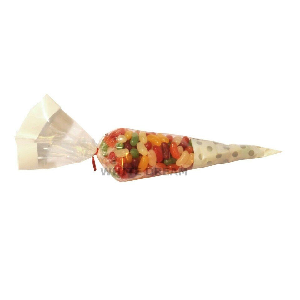 Polka Dot Cellophane Cone Party Bags - White/Clear - L