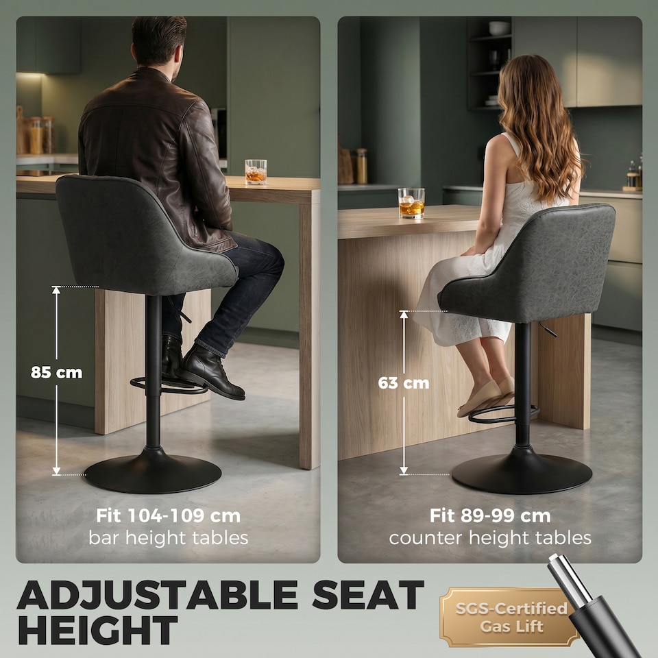 image 1 of HOMCOM Bar Stools Set of 2 Adjustable Swivel Counter Height