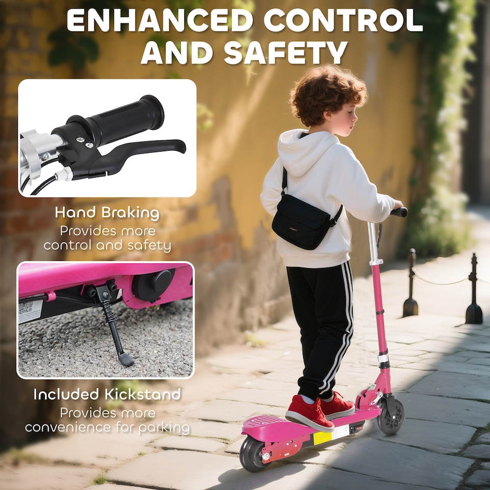 image 1 of HOMCOM Foldable Electric Kids Scooter, for Ages 7-14 Years | Pink