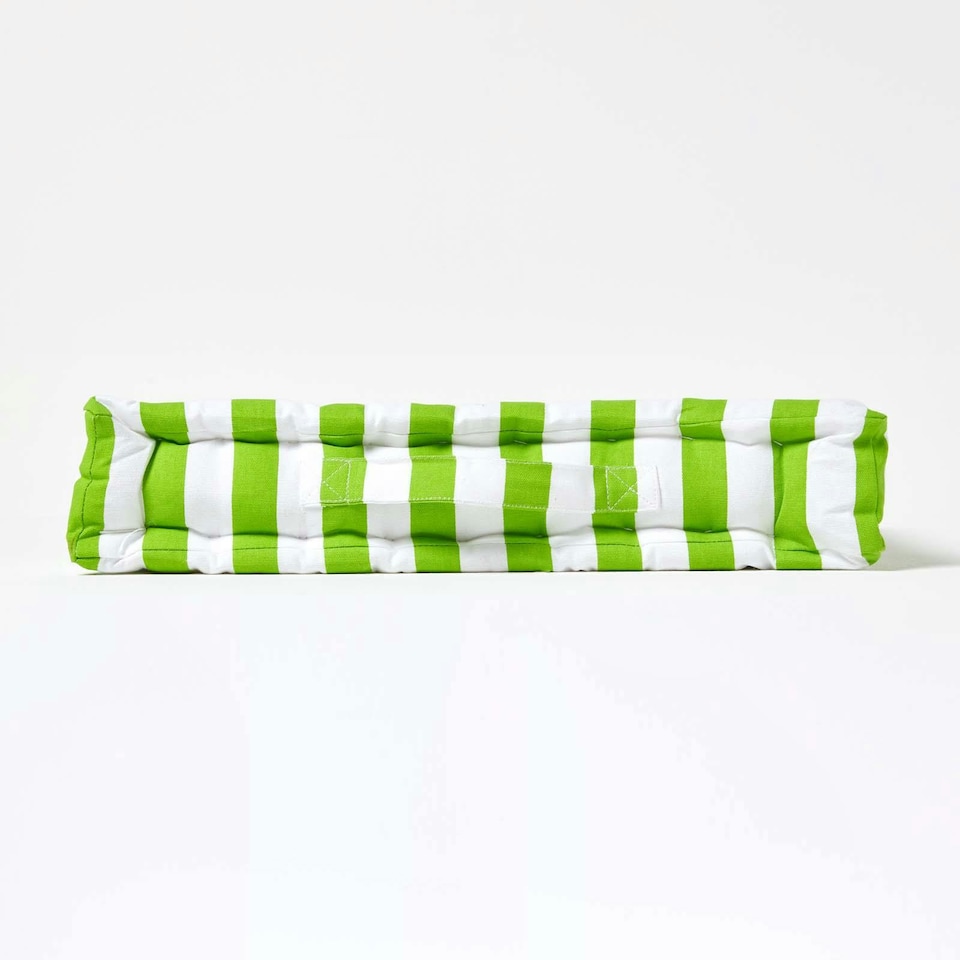 image 1 of Homescapes Cotton Green Thick Stripe Floor Cushion - 50 x 50 cm | Green | 50 x 50 cm