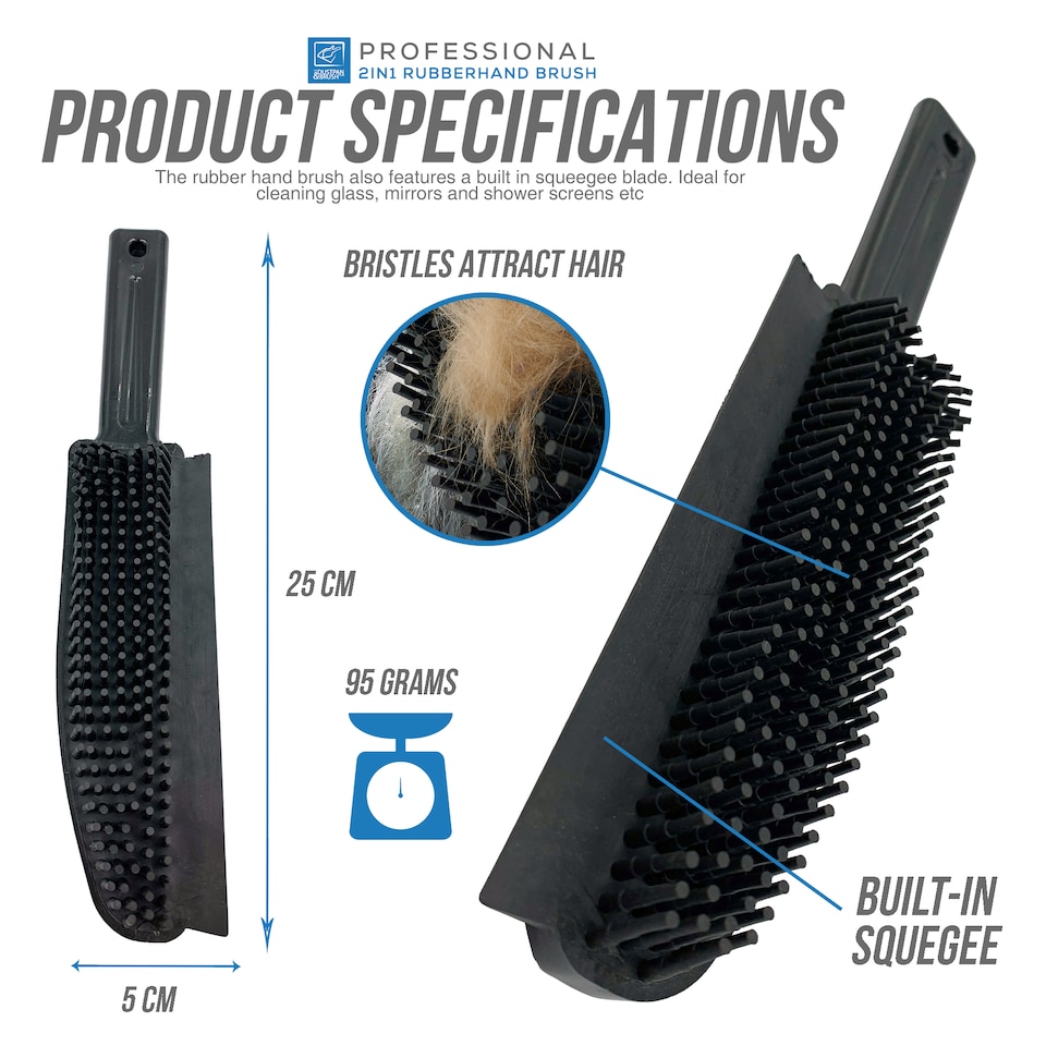image 1 of Rubber 2 in 1 Hand Brush for Pet Hair Removal and General Cleaning  Scratch Free Rubber Bristles