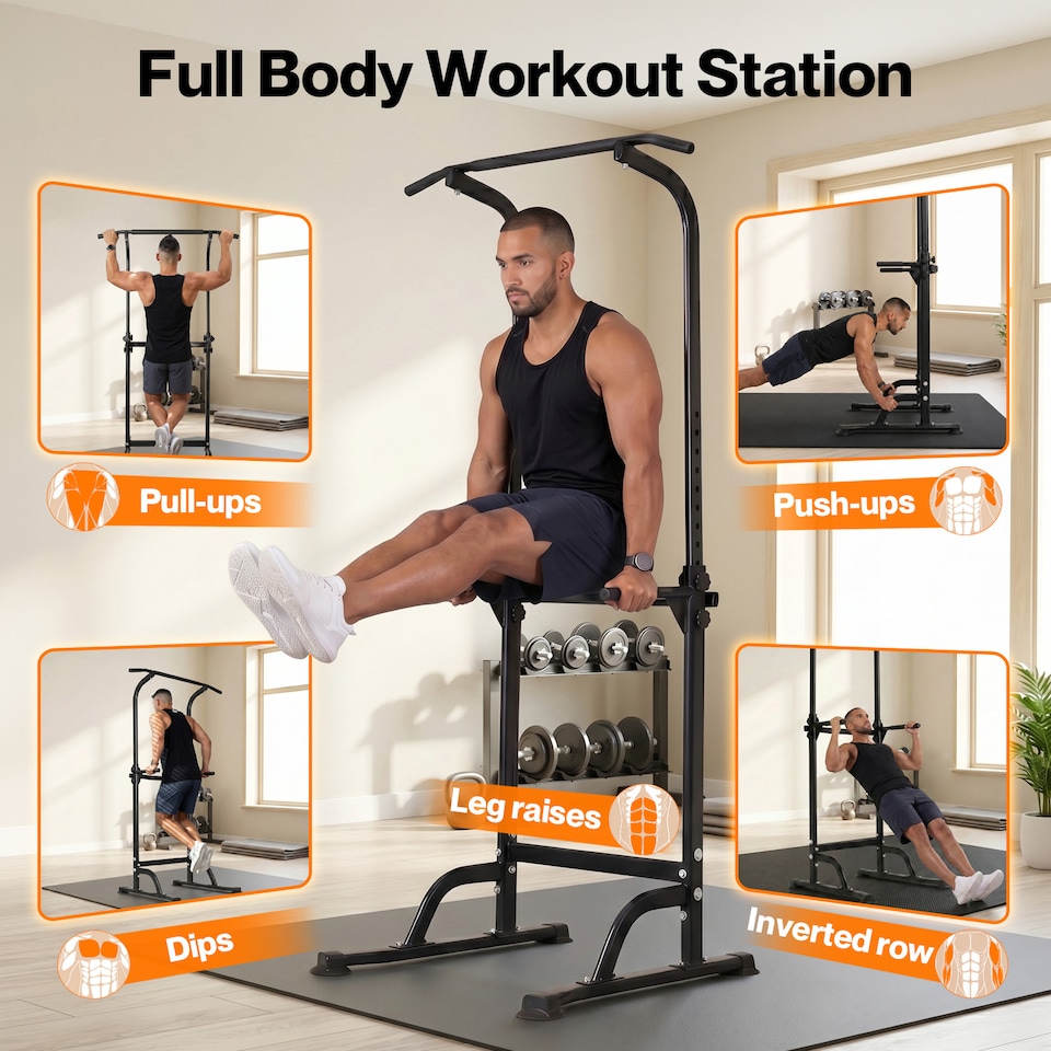 image 1 of Centra Pull Up Station, 9-Height Adjustable, 150kg Carbon Steel, Black