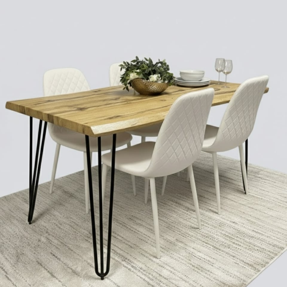 image 1 of Modern Dining Table Set and 4 Cream Chairs Kitchen Dining  Furniture