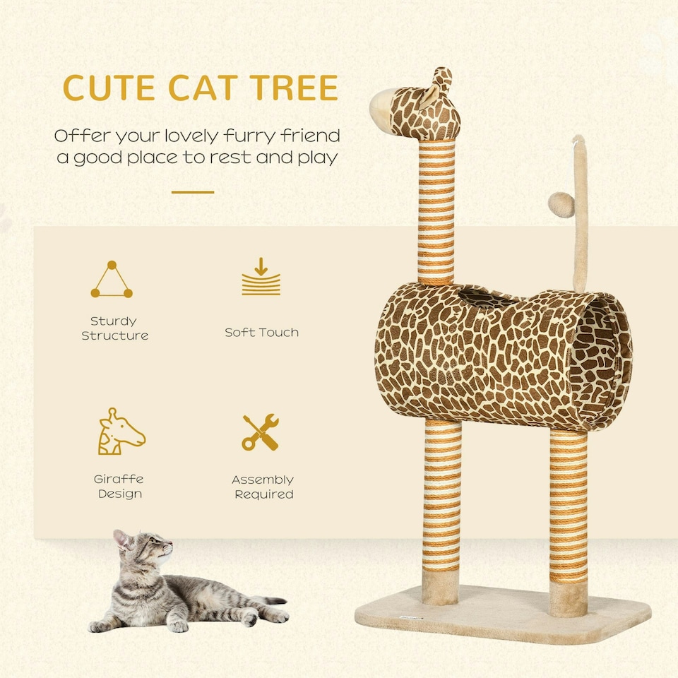 image 1 of PawHut Cat Tree Cute Giraffe Kitten Play Tower with Scratching Posts