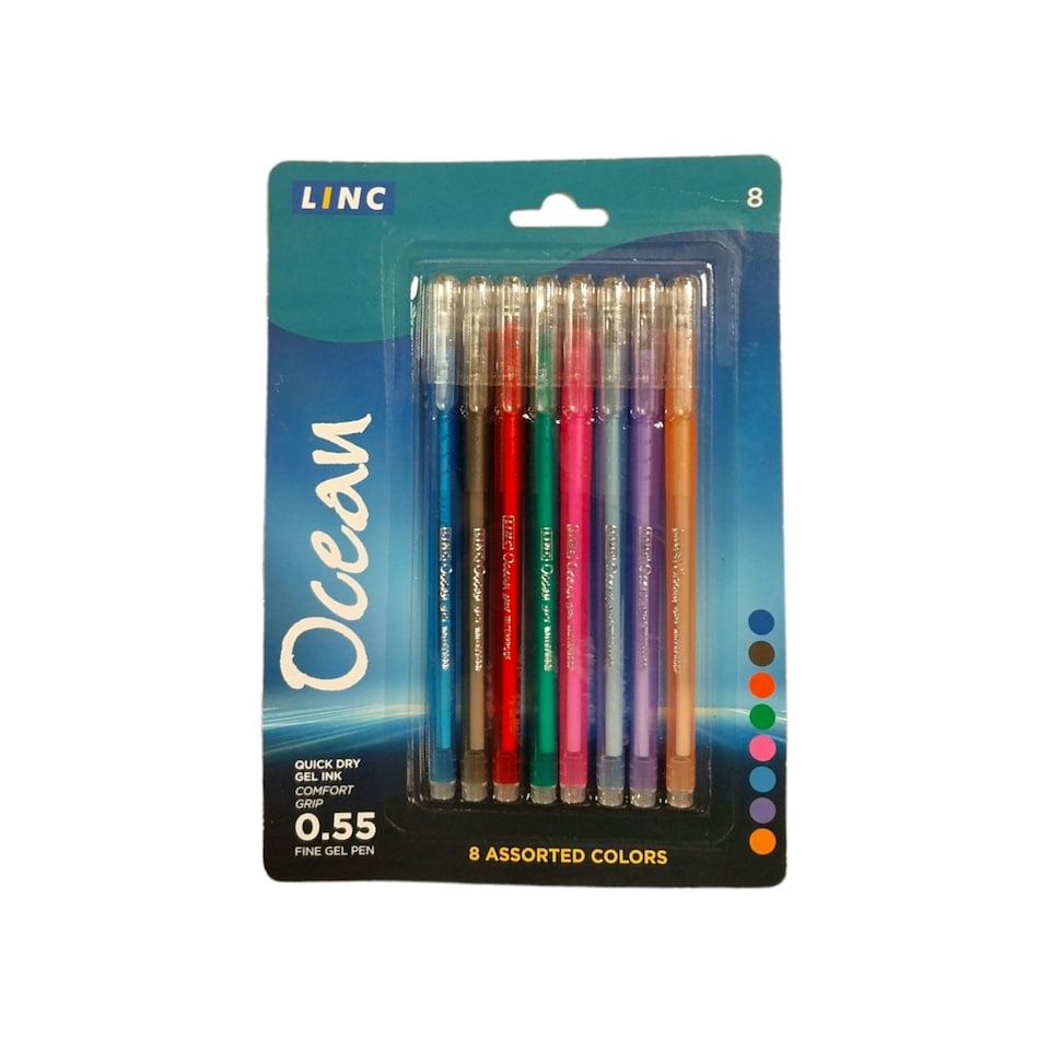 Pack of 8 Premium Linc Ocean Assorted Colours Blister Gel Pens