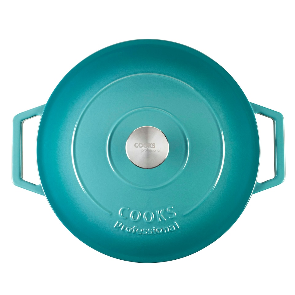 image 1 of Cooks Professional Cast Iron Casserole Set of 2 | 20cm and 28cm | Enamelled Inside and Out | Graduated Teal