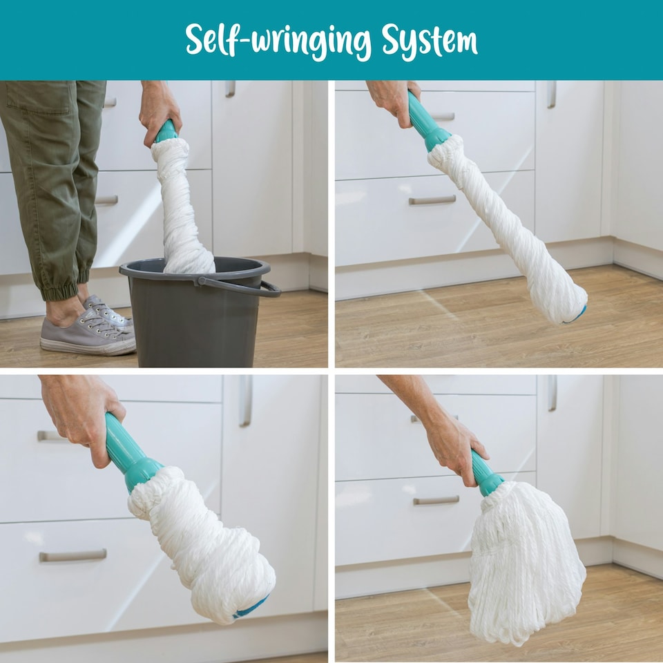 image 1 of JVL Super-Absorbent Easy Twist Microfibre Floor Mop, Turquoise