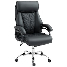 HOMCOM PU Leather Office Chair with Spring Padding, Swivel Wheels, Black Black