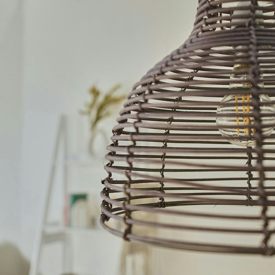 image 1 of ValueLights Lobster Wicker Rattan Grey Ceiling Pendant Light Shade Grey