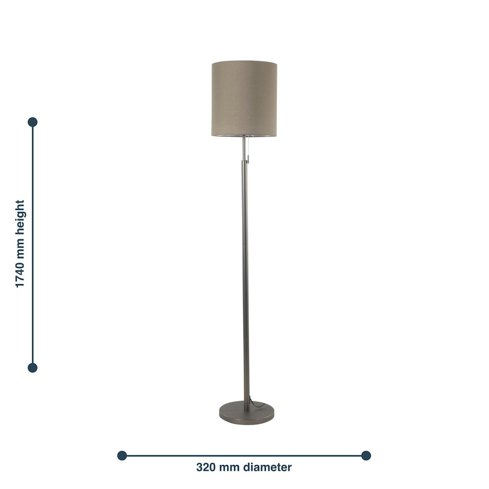 image 1 of Verta - Pewter Floor Lamp with Matching Silk Shade Grey | Grey